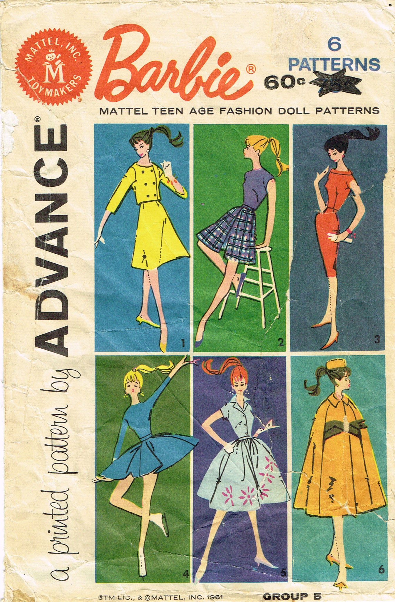 1960s Advance Sewing Pattern Group B Uncut Mid Mod Barbie Doll