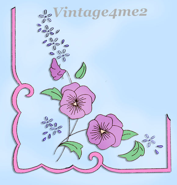 1950s Uncut Aunt Marthas Embroidery Transfer 647 Uncut Pansy Motifs for Bedroom Linens