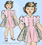 American Weekly 3813: 1940s Toddler Girls Scalloped Dress Sz 4 Vintage Sewing Pattern