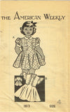 American Weekly 3813: 1940s Toddler Girls Scalloped Dress Sz 4 Vintage Sewing Pattern