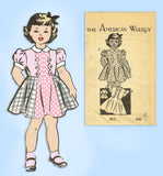American Weekly 3813: 1940s Toddler Girls Scalloped Dress Sz 4 Vintage Sewing Pattern