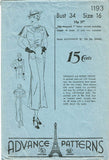 1930s Vintage Advance Sewing Pattern 1193 Womens Art Deco Dress Size 16 34 Bust - Vintage4me2