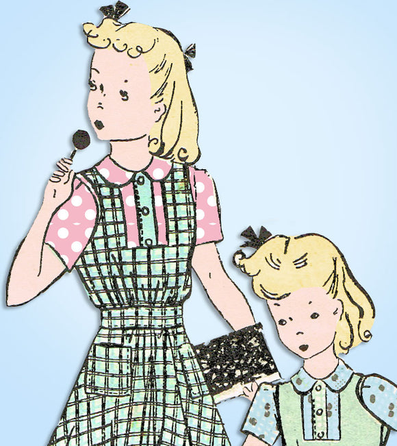 1940s Vintage Advance Sewing Pattern 2600 Uncut WWII Girls Jumper Dress Size 4 -Vintage4me2