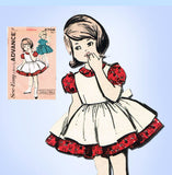 1960s Vintage Advance Sewing Pattern 2708 Toddler Girls Dress and Pinafore Size 4