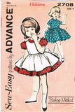 1960s Vintage Advance Sewing Pattern 2708 Toddler Girls Dress and Pinafore Size 4