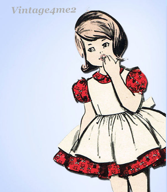 1960s Vintage Advance Sewing Pattern 2708 Toddler Girls Dress and Pinafore Size 4