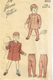 1940s Vintage Advance Sewing Pattern 4001 WWII Toddler Boys Coat & Hat Size 1
