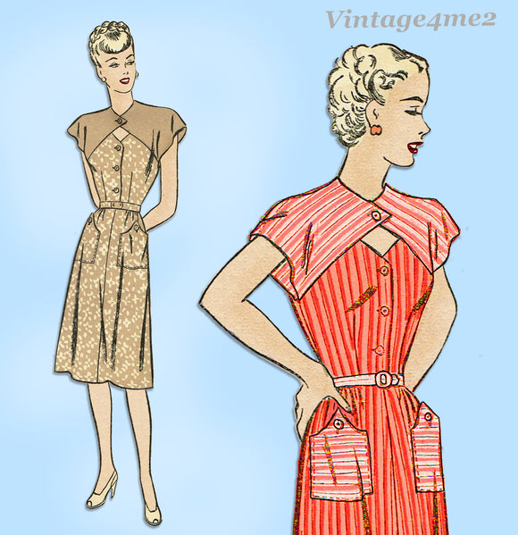 1940s Vintage Advance Sewing Pattern 4247 Uncut Misses Keyhole Dress Sz 36 Bust