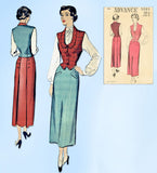 1940s Vintage Advance Sewing Pattern 5085 Uncut Misses Skirt & Weskit Sz 30 Bust