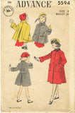 1950s Vintage Advance Sewing Pattern 5594 Little Girls Swing Back Coat Size 8