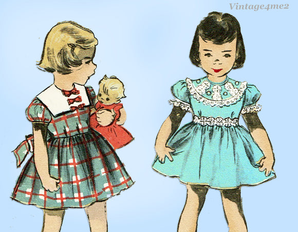 1950s Vintage Advance Sewing Pattern 5748 Cute Toddler Girls Dress Sz 6