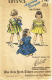 1950s Vintage Advance Sewing Pattern 5748 Cute Toddler Girls Dress Sz 6