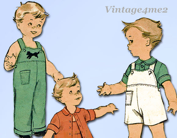 1950s Vintage Advance Sewing Pattern 6300 Toddler Boys Overalls & Jacket Sz 1