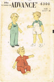 1950s Vintage Advance Sewing Pattern 6300 Toddler Boys Overalls & Jacket Sz 1