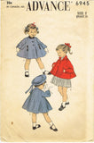 Advance 6945: 1950s Cute Baby Girls Flared Coat Sz 2 Vintage Sewing Pattern