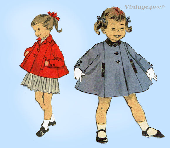 Advance 6945: 1950s Cute Baby Girls Flared Coat Sz 2 Vintage Sewing Pattern