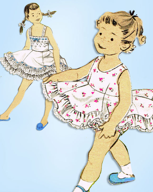 1950s Vintage Advance Sewing Pattern 7006 Toddler Girls Ruffled Petticoat Slip 4 - Vintage4me2
