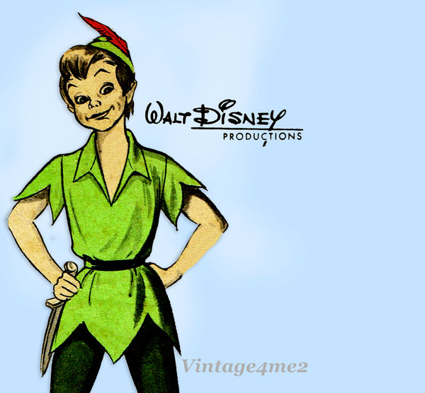 Advance 709: 1950s Rare Kids Peter Pan Costume w Hat Sz 8 Vintage Sewing Pattern