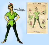 Advance 709: 1950s Rare Kids Peter Pan Costume w Hat Sz 8 Vintage Sewing Pattern