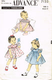 1950s Vintage Advance Sewing Pattern 7133 Toddler Girls High Yoke Dress Size 2 - Vintage4me2