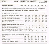 Advance 9195: 1950s Men's Pat Boone Shirt Size 42 Chest Vintage Sewing Pattern - Vintage4me2