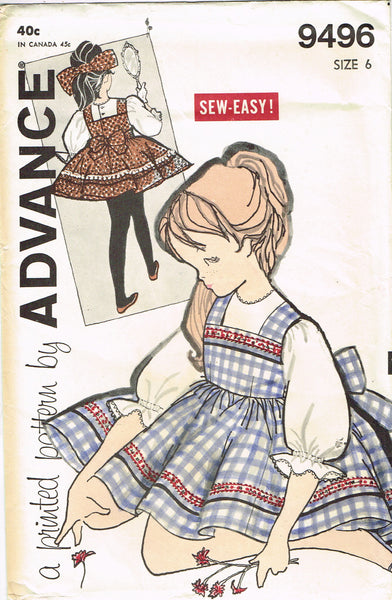 1960s Vintage Advance Sewing Pattern 9496 Uncut Toddler Girls Dress Size 6