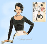 Advance 9597: 1950s Misses Scoop Neck Blouse Size 36 Bust Vintage Sewing Pattern