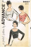 Advance 9597: 1950s Misses Scoop Neck Blouse Size 36 Bust Vintage Sewing Pattern