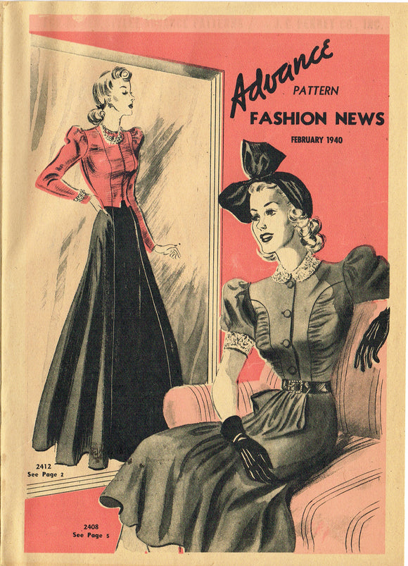 Digital Download Advance Fashion Flyer February 1940 Small Sewing Pattern Catalog