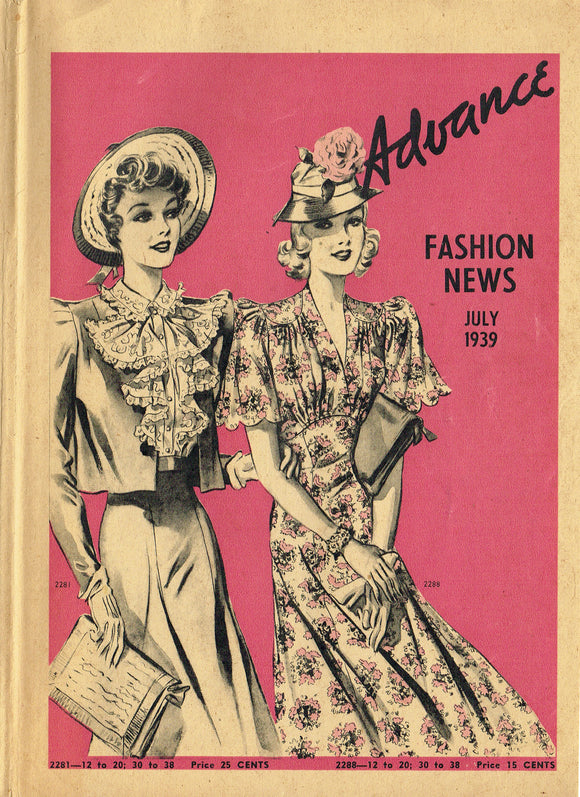Digital Download Advance Fashion Flyer July 1939 Small Sewing Pattern Catalog