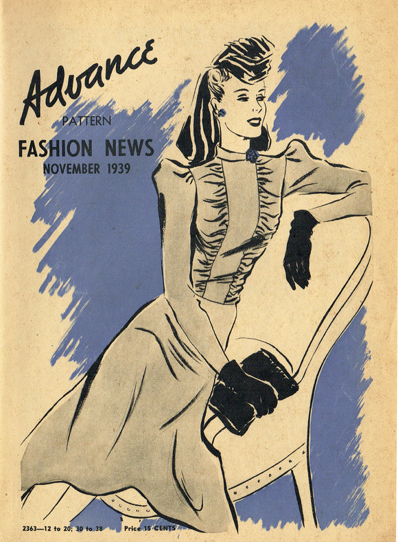 Digital Download Advance Fashion Flyer November 1939 Small Sewing Pattern Catalog