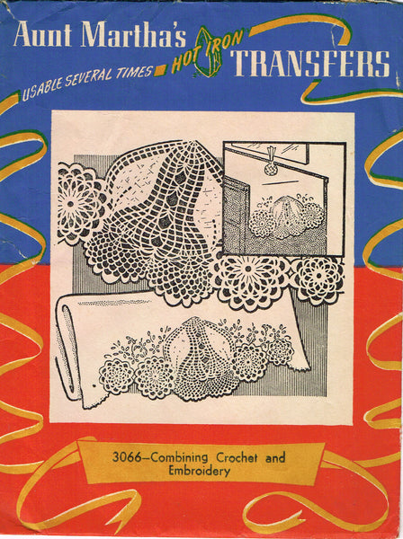 1950s Aunt Marthas Embroidery Transfer 3066 Uncut Pillowcases w Crochet Ends