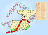 1950s VTG Aunt Martha's Embroidery Transfer 3098 Cute Uncut Dog DOW Tea Towels