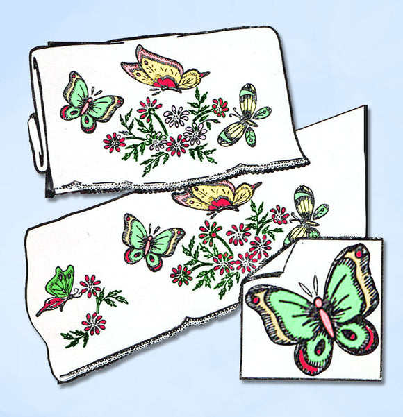 1960s Uncut Aunt Marthas Embroidery Transfer 3245 Butterfly Flower Pillowcases