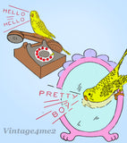 1960s VTG Aunt Martha's Embroidery Transfer 3372 Uncut Davy the Parakeet Tea Towels - Vintage4me2