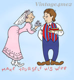 1950s VTG Aunt Martha's Embroidery Transfer 3598 Uncut Hillbilly Couple Tea Towels