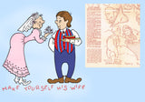 1950s VTG Aunt Martha's Embroidery Transfer 3598 Uncut Hillbilly Couple Tea Towels