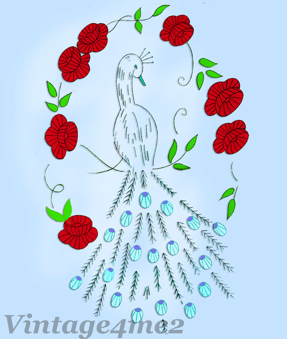 1940s Vintage Aunt Martha's Embroidery Transfer 9334 Uncut Peacock Motifs - Vintage4me2