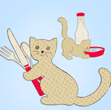 1940s VTG Aunt Martha's Embroidery Transfer 9376 Uncut Calico Cat Tea Towel Set - Vintage4me2