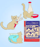 1940s VTG Aunt Martha's Embroidery Transfer 9376 Uncut Calico Cat Tea Towel Set - Vintage4me2