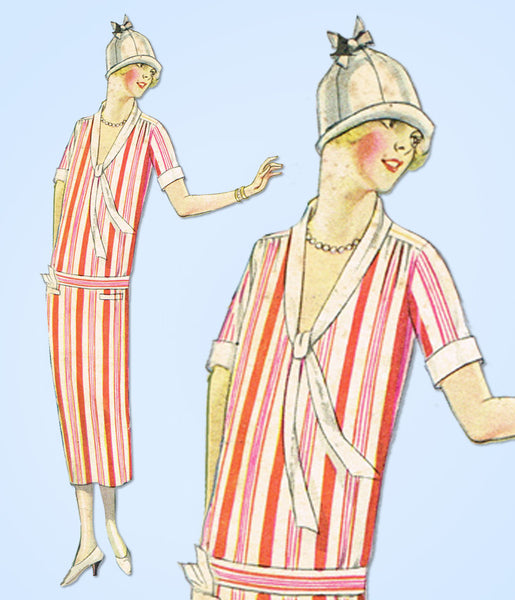 1920s Vintage Butterick Sewing Pattern 6002 Misses Slip Over Flapper Dress 34B