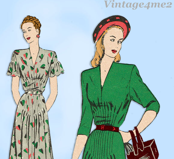 Butterick 3869: 1940s Uncut Misses Tucked Dress Size 32 B Vintage Sewing Pattern