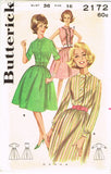 Butterick 2172: 1960s Misses Shirtawaist Dress Sz 36 Bust Vintage Sewing Pattern