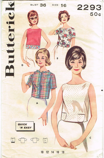 Butterick 2293: 1960s Easy Misses Blouse Set Size 36 Bust Vintage Sewing Pattern