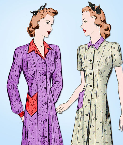 1940s Vintage Butterick Sewing Pattern 2296 Misses House Dress or Smock Sz 34 B - Vintage4me2