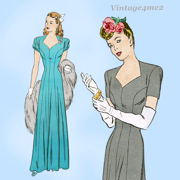 1940s Vintage Butterick Sewing Pattern 2697 Glamorous Uncut Wedding Gown Sz 36 B