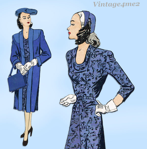 Butterick 2930: 1940s Misses WWII Dress & Redingote 32 B Vintage Sewing Pattern