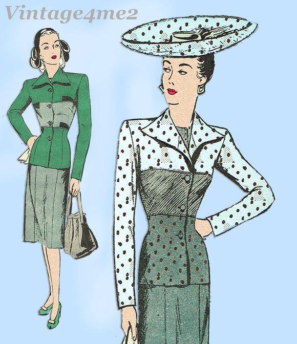 Butterick 3086: 1940s Uncut Misses Stylish Sut Sz 32 B Vintage Sewing Pattern