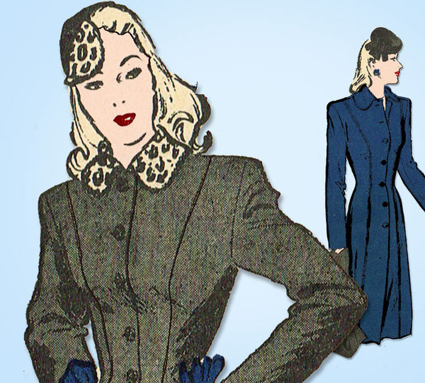 1940s Vintage Butterick Sewing Pattern 3118 Stylish Misses Princess Coat Sz 34 B - Vintage4me2