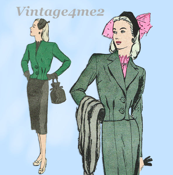Butterick 3140: 1940s Misses WWII Dressmaker Suit Sz 32 B Vintage Sewing Pattern